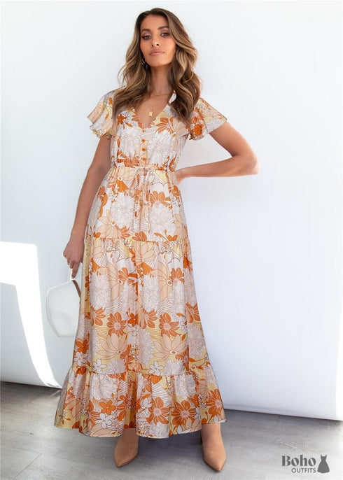 V-Neck Floral Print Boho Maxi Dress Taylor